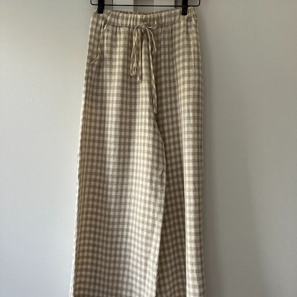 Rachel Pally Linen Gingham Drawstring Wide Leg Pants - Size Small - Picture 1 of 7